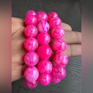 Enhanced pink dragon vein agate bracelet 14mm 6.5’
